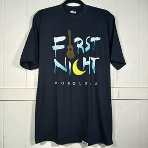 Vintage Crazy Shirts Hawaii First Night Honolulu T-Shirt Mens Large Black USA
